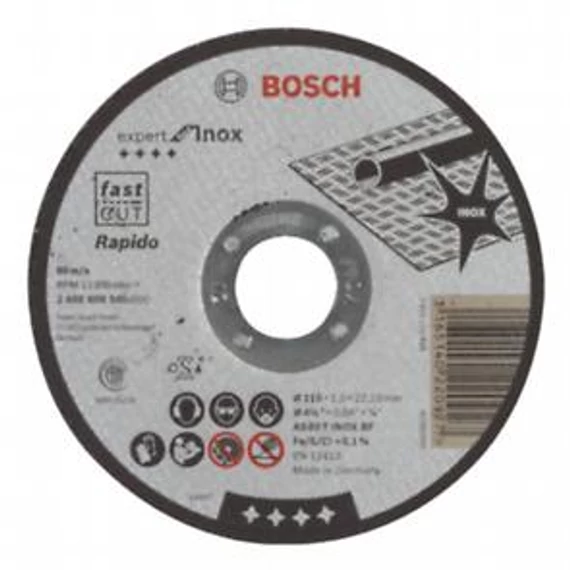 Bosch VÁGÓTÁRCSA RAPIDO EGYENES INOX 115X1MM, 2608600545