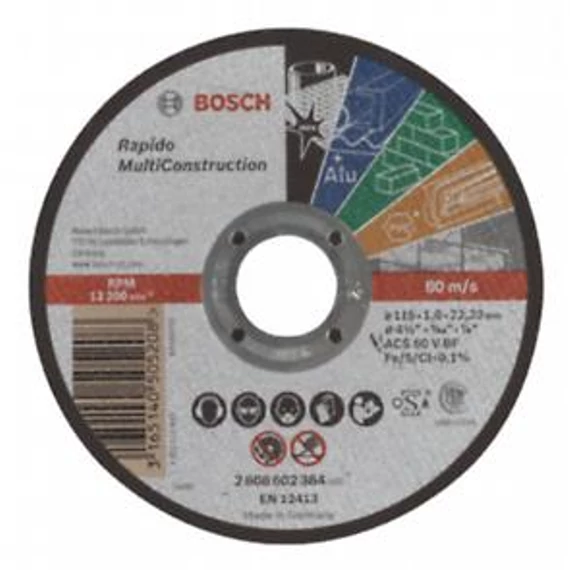 Bosch VÁGÓTÁRCSA RAPIDO MC 115x1.0x22.23MM, 2608602384