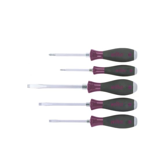 Wiha Csavarhúzó készlet MicroFinish® Lapos, Phillips, teljes hosszúságú hatlapú pengével és masszív acélsapkával, 5 részes (29138)