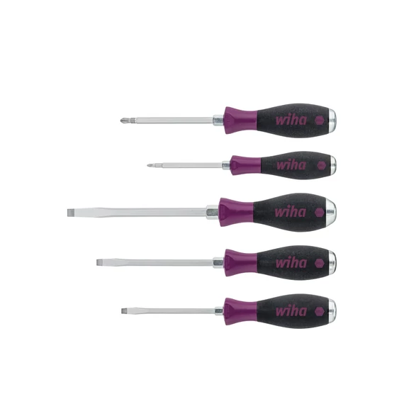 Wiha Csavarhúzó készlet MicroFinish® Lapos, Pozidriv, teljes hosszúságú hatlapú pengével és masszív acélsapkával, 5 részes (29139)