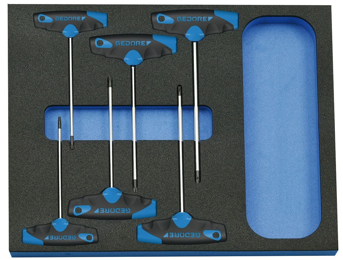 GEDORE T-kulcs készlet, 6 részes, Torx, szerszámtartó szivacsban (2016559)